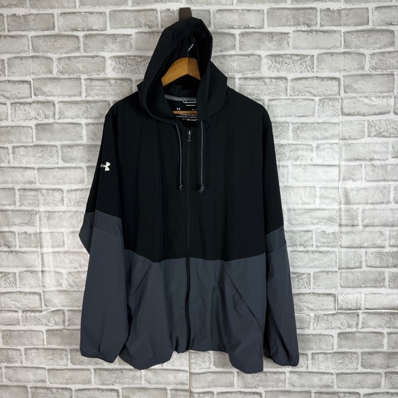 Under Armour Squad Warm-Up Jacket Black & Gray Full Zip Men XL Hooded W/ Pockets - Picture 1 of 8
